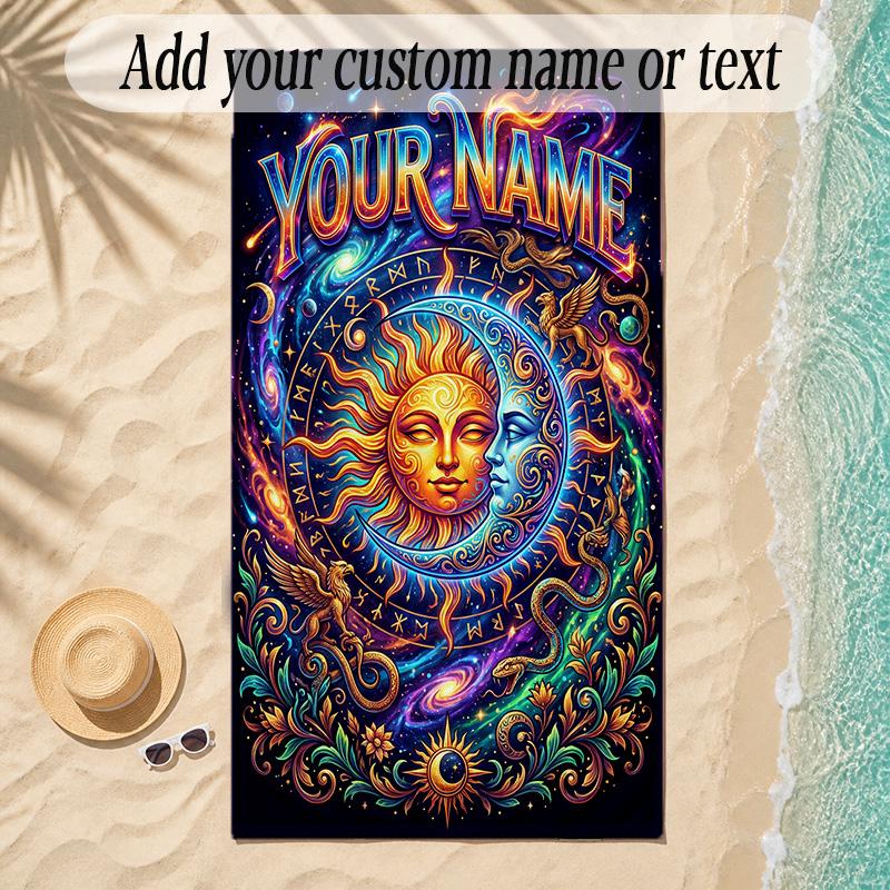 Cosmic Theme Soft Beach Towel Personalized Custom Name Text Towel Portable for Beach Pool Travel