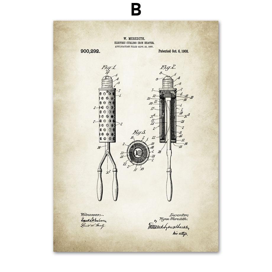 Парикмахерская патентный рисунок Парикмахерская Парикмахерская скандинавский постер настенный художественный принт холст живопись Декор фотографии для гостиной