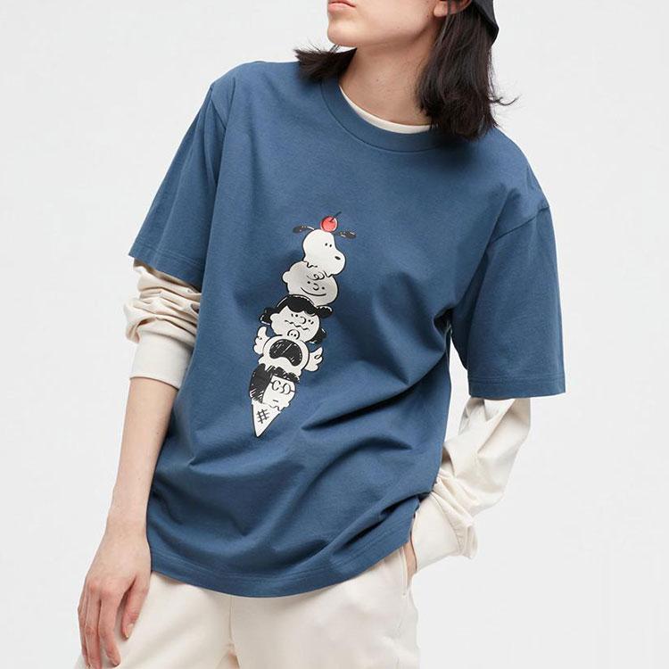 Uniqlo Унисекс Футболка с мультяшными персонажами Peanuts Королевский синий 452505-65