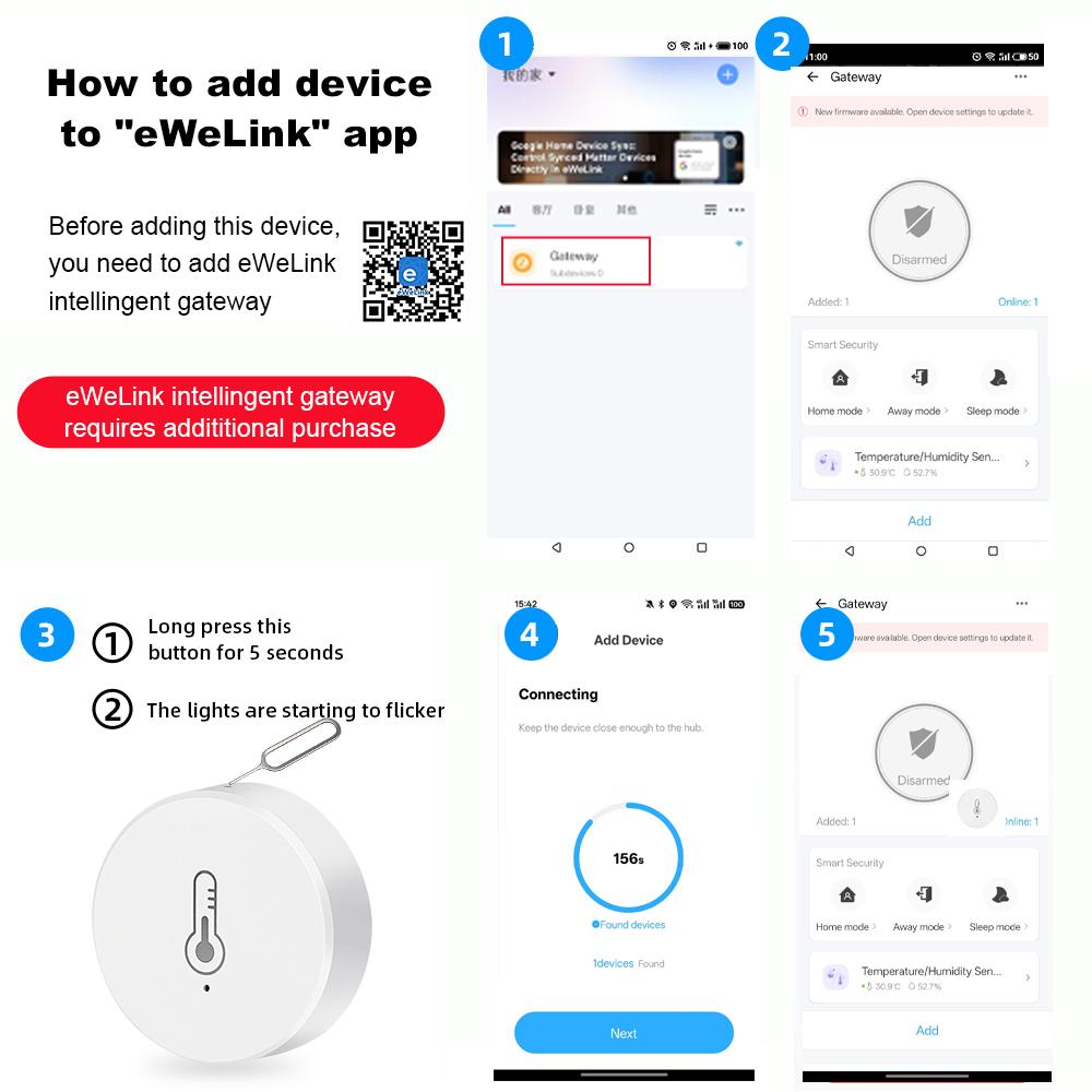 Haozee Ewelink Zigbee 3.0 Temperature And Humidity Sensor Remote Monitor Battery Powered Work With Alexa Google Home