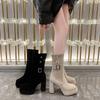 Французские короткие ботинки женские квадратный носок толстый каблук модные ботинки новые 2025 фея ветер водонепроницаемые платформа супер высокий каблук женские ботинки 11см