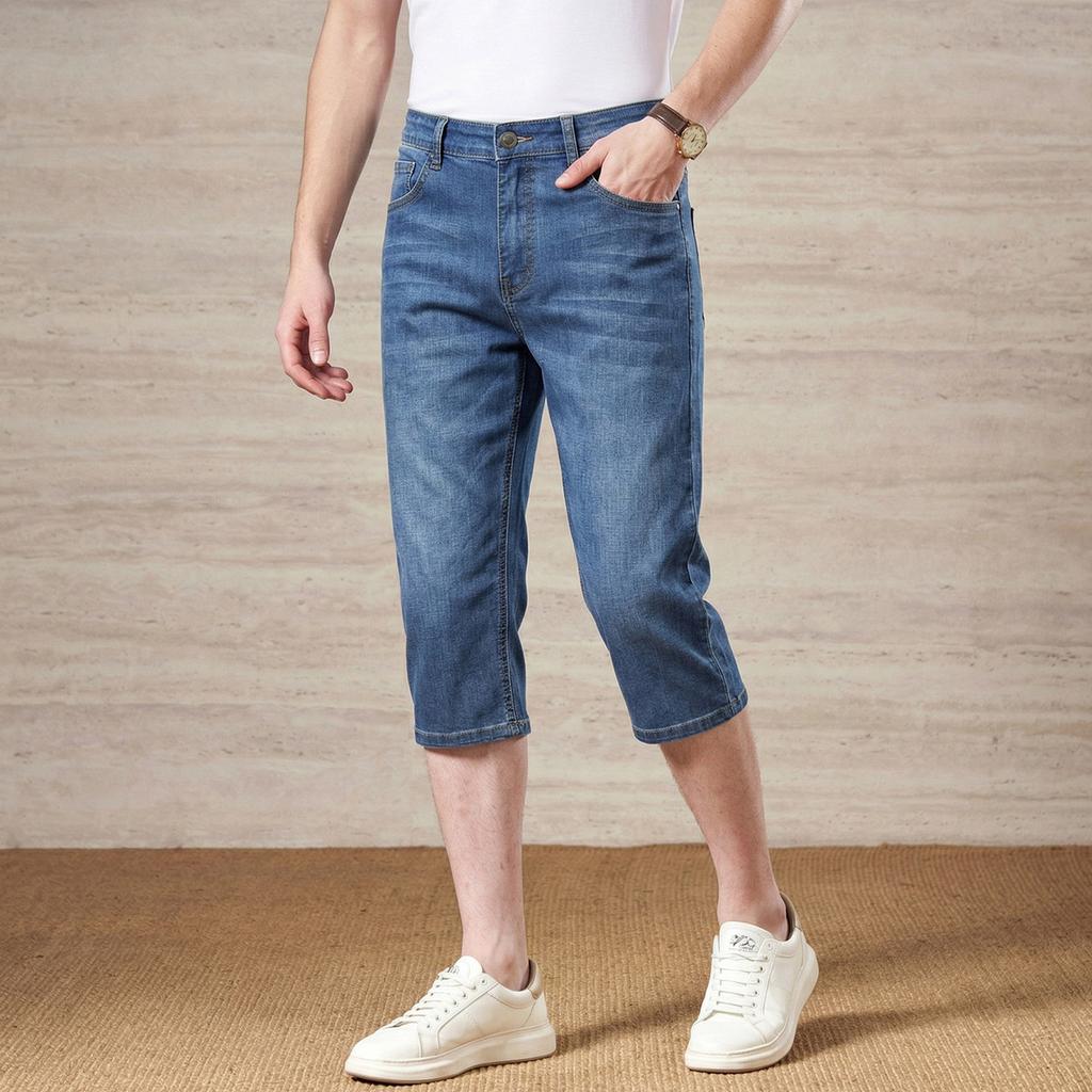 Summer High-End Men's Washed Short Jeans