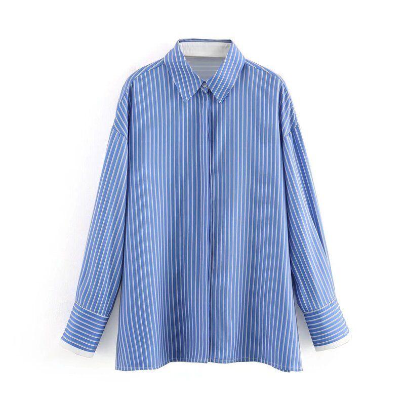 Fashion Style 2024 Autumn New Women's Clothing Loose All-Match Commute Stylish Long Sleeves Stripes Oxford Shirt