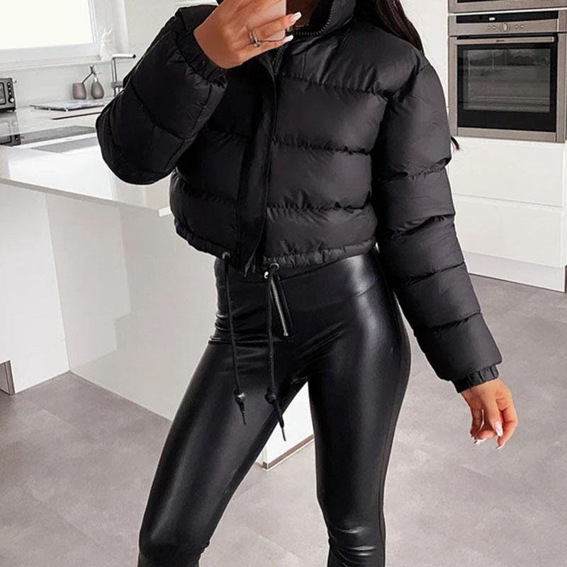 Зимние теплые куртки с воротником-стойкой и длинными рукавами на молнии, короткие хлопковые стеганые куртки