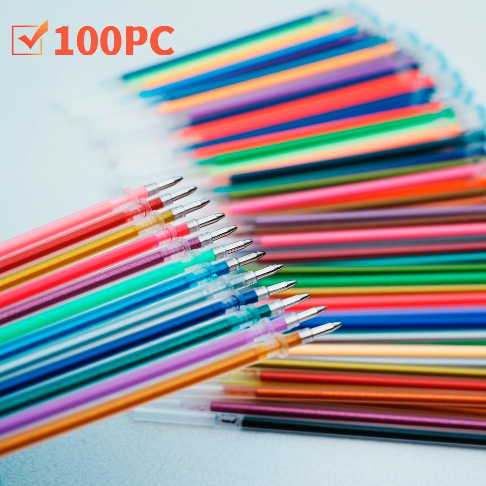 Премиальные гелевые ручки-заправки 100 цветов: 48 вариантов флуоресцентных глиттеров, пастельных перламутровых и многоцветных оттенков с 24 дополнительными цветными заправками