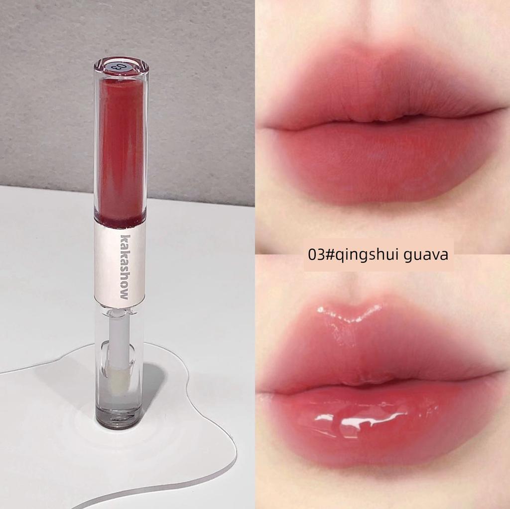 Double-Ended Lip Gloss Matte Velvet Finish Mirror-Like Glass Lip Non-Stick Cup Nude Color Lipstick Lip Mud Natural Look