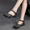GKTINOO 2024 New Women Sandals Summer Genuine Leather Print Thick Heels Sandals Retro Style Round Toe Casual High Heel Shoes