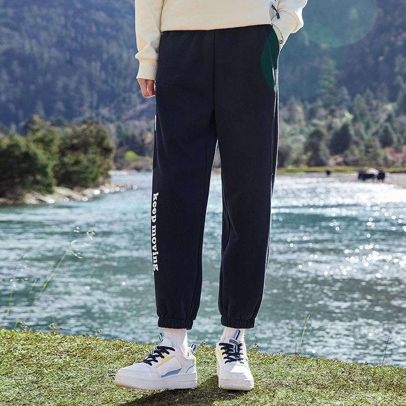 Anta Спортивные брюки Lifestyle Series с принтом букв, эластичным поясом и манжетами, женские брюки, черные 162218304-2