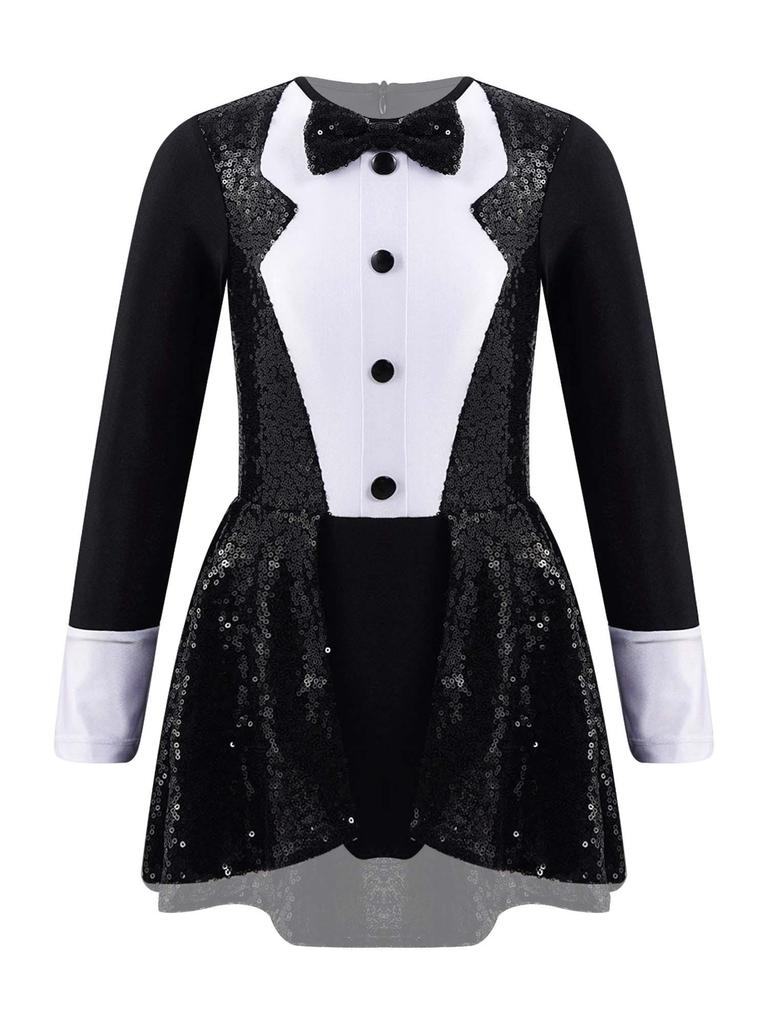 Комплект костюма фокусника для девочек, леотард с пайетками с длинным рукавом, галстук-бабочка, шляпа, волшебная палочка, перчатки для Хэллоуина