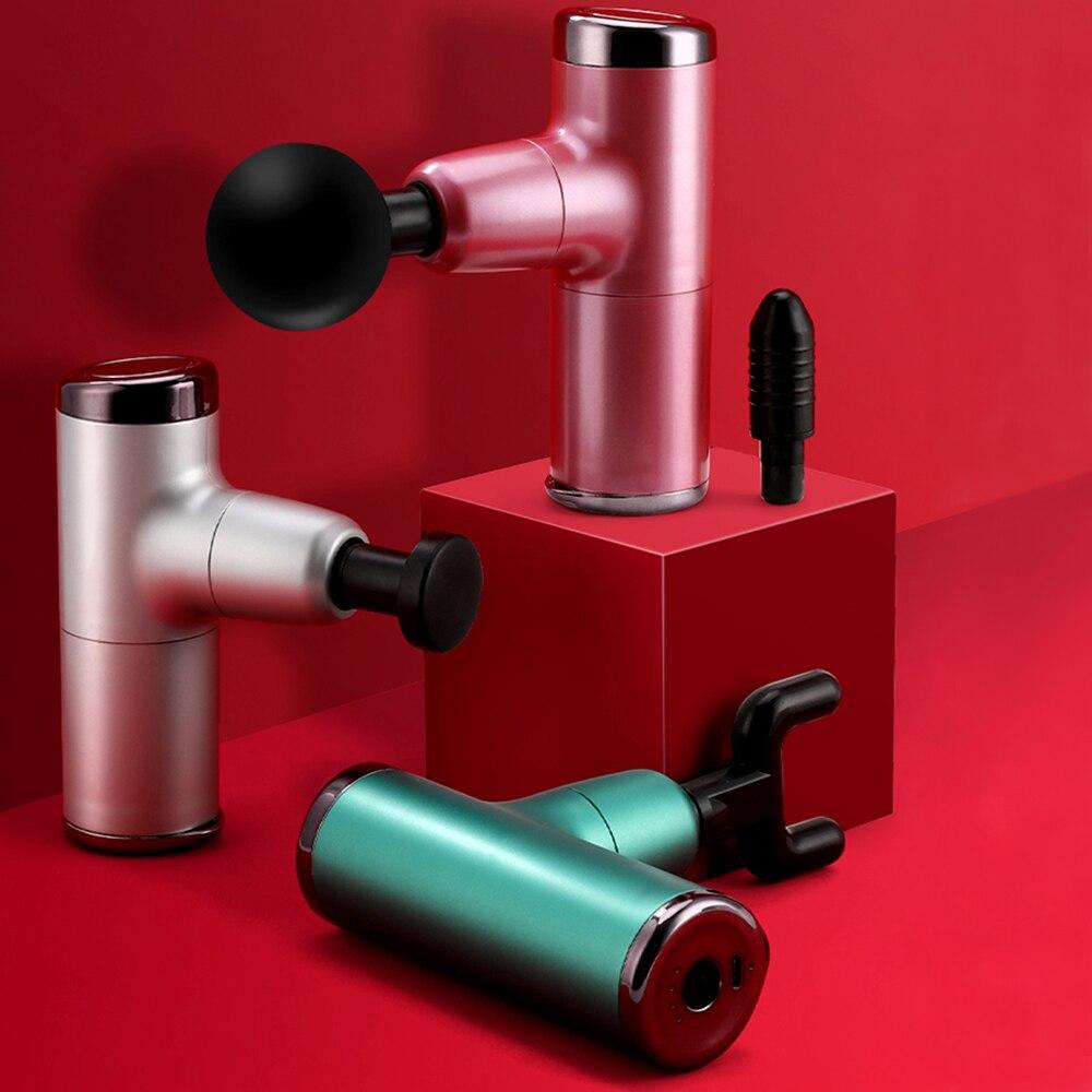 Мини фасциальный пистолет для глубокотканного вибрационного массажа, устройство для облегчения боли, 4 сменные массажные головки, USB-массажер для тела