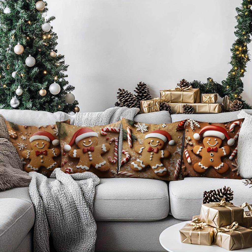 Festive Gingerbread Christmas Pillowcases: Adorable Decor for Your Holiday Home! sofas, bedroom pillow covers, holiday gifts