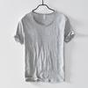 Men's O-Neck Casual Retro Raw Edge T-Shirt Cotton Lightweight Breathable Slim-fit Monochromatic Basic Top
