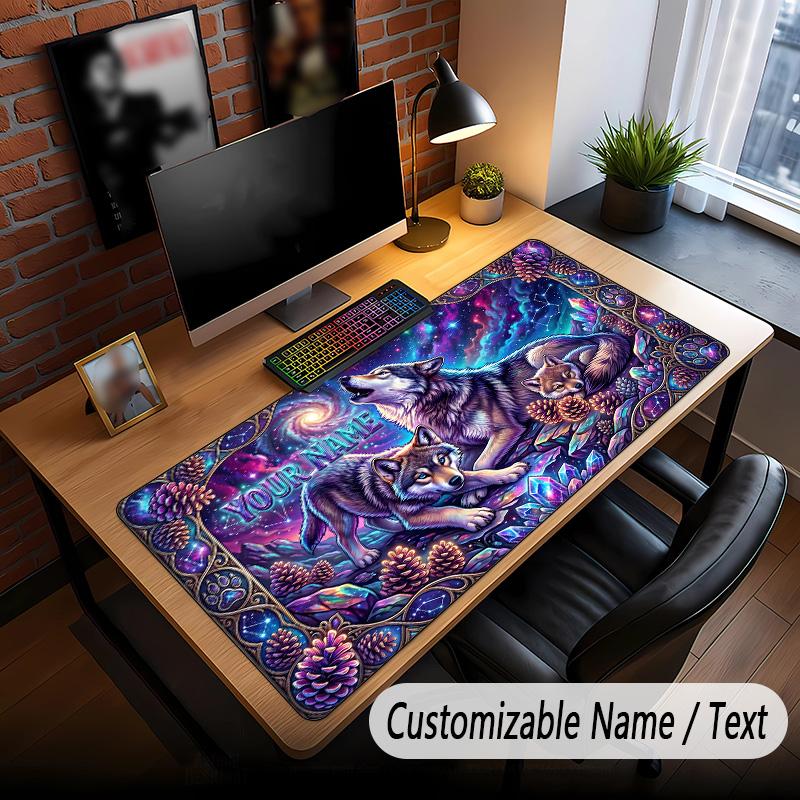 Wolf Theme Custom Mouse Pad Personalized With Name Text Customized Desk Mat For Office Home Decor