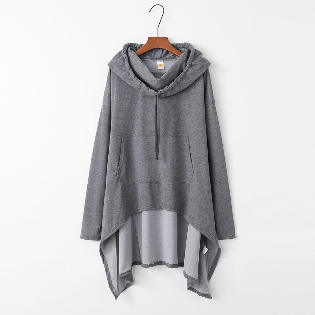 Women's Spring and Autumn Long Hooded Sweatshirt Casual Loose Solid Colour Plus Size Tops