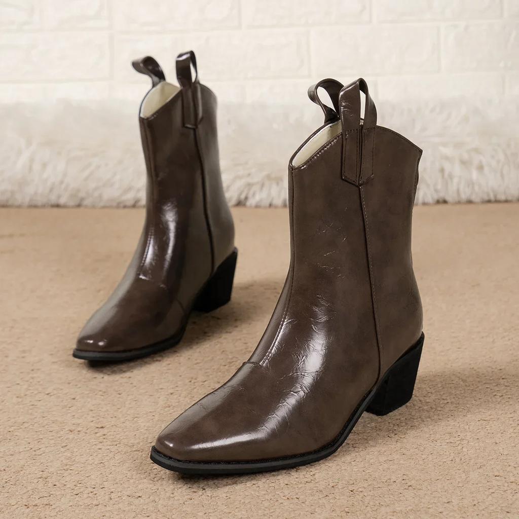 Осенне-зимние классические женские ботинки челси из искусственной кожи с острым носком на танкетке, ботильоны, простые ковбойские сапоги для женщин 20024