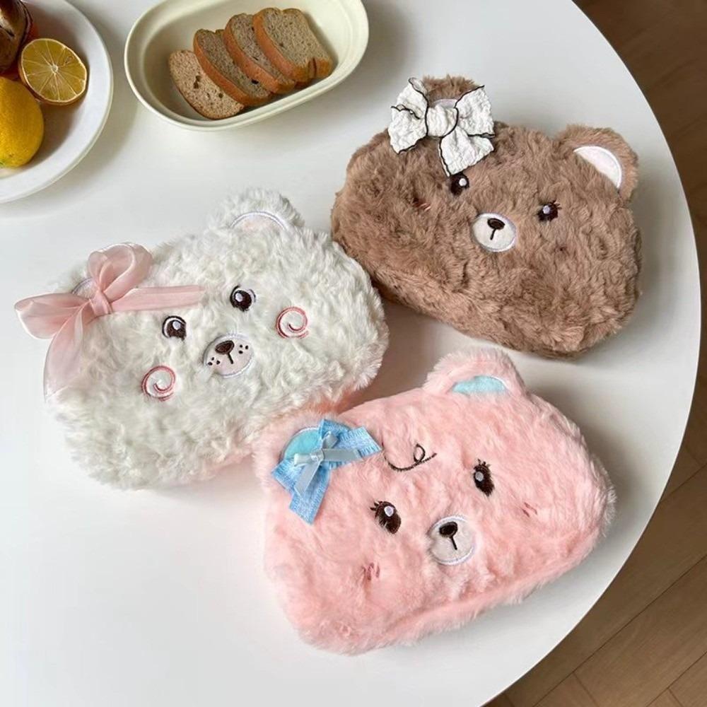 Plush Plush Pencil Case Bear Pencil Pouch Multi-Purpose Fluffy Animal Pen Bag School Supplies