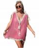 Pareo Cover For Dress Pink With Fringe Boho For Summer Beach