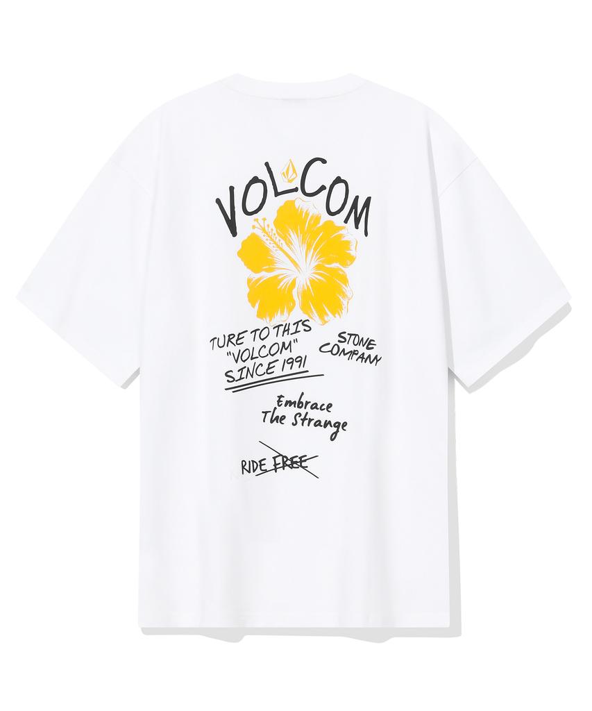 VOLCOM Футболка оверсайз с коротким рукавом и принтом гибискуса (белый)