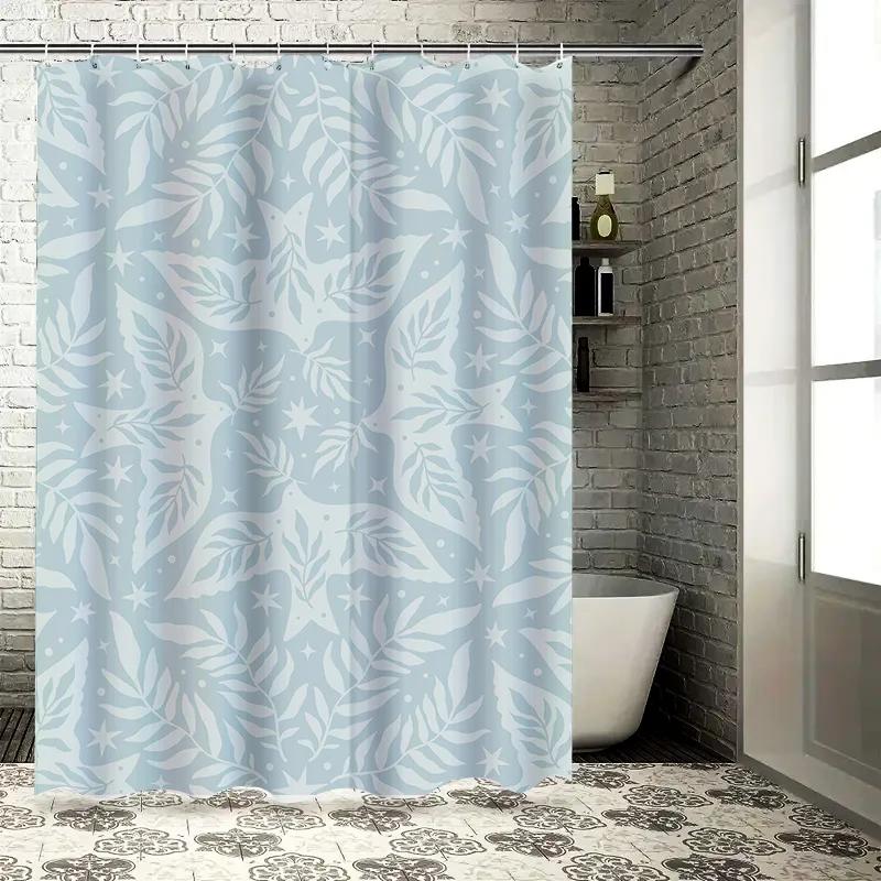 Modern Style Waterproof Shower Curtain Blue Floral Print Bathroom Decor Privacy Room Divider for Home Bathrooms