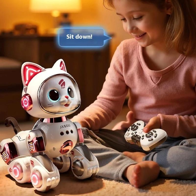 Новый Интеллектуальный Ходячий Робот-Кот Игрушка с Пультом Дистанционного Управления, Электрический Мяукающий Питомец Подарок для Мальчиков Девочек Детей на День Рождения Рождество Оснащен Динамическим Освещением