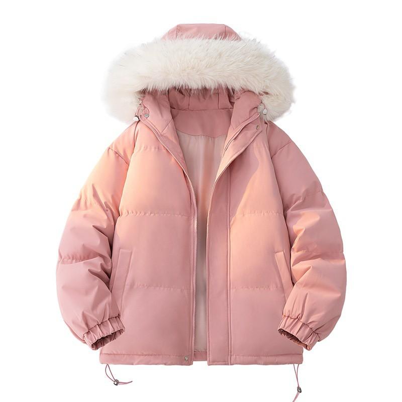 Fashion Casual Drawstring Hem Padded Jacket Winter Hooded Coat Trendy Couple Outerwear