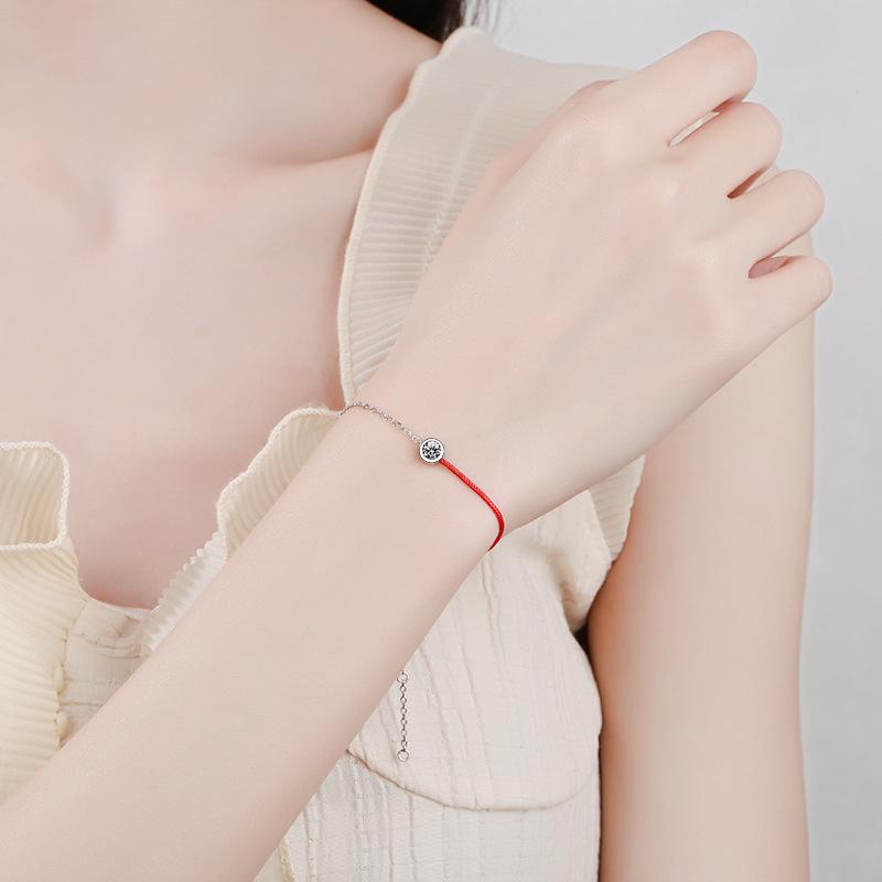 Оригинальный плетеный красный шнур 925 пробы стерлингового серебра женский браслет – Стиль Ins Легкая роскошь Универсальный модный браслет на руку