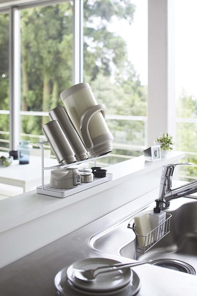 Широкая подставка для бутылок Yamazaki Jitsugyo, белая, Ш32xГ12xВ17 см, подставка для бутылок с водой, сушилка для бутылок 5409, прибл.