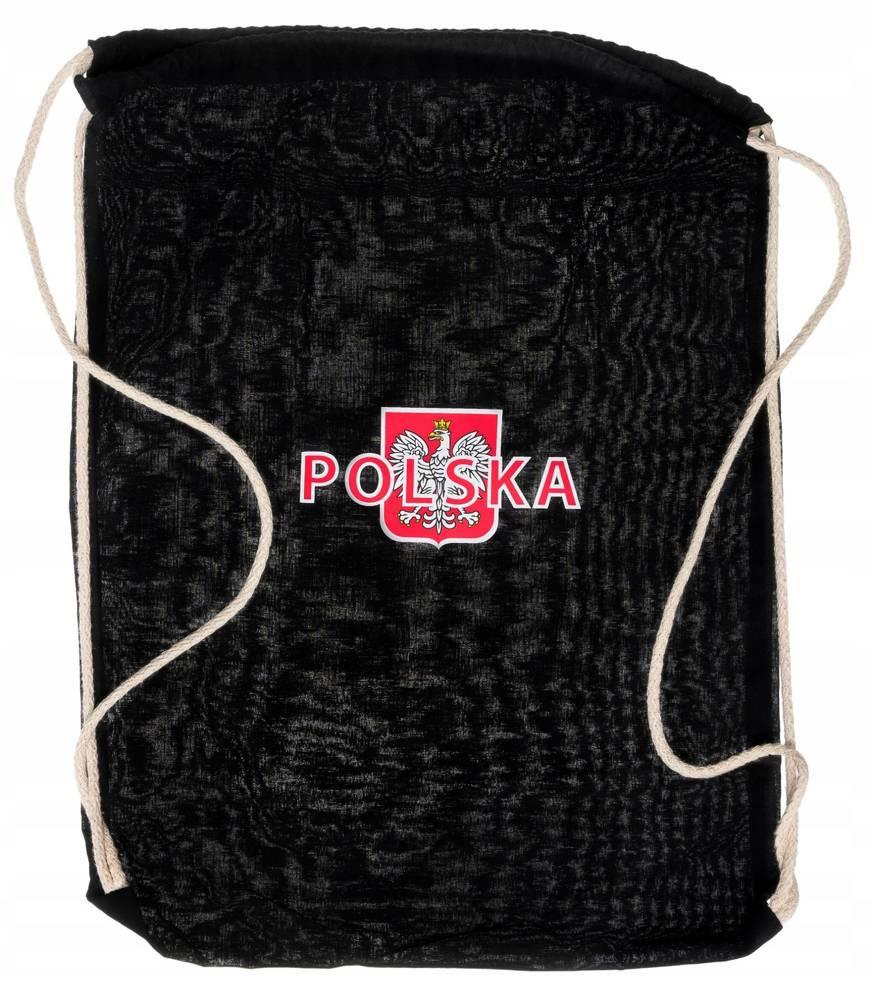 Czarny, bawełniany plecak-worek z motywem patriotycznym
