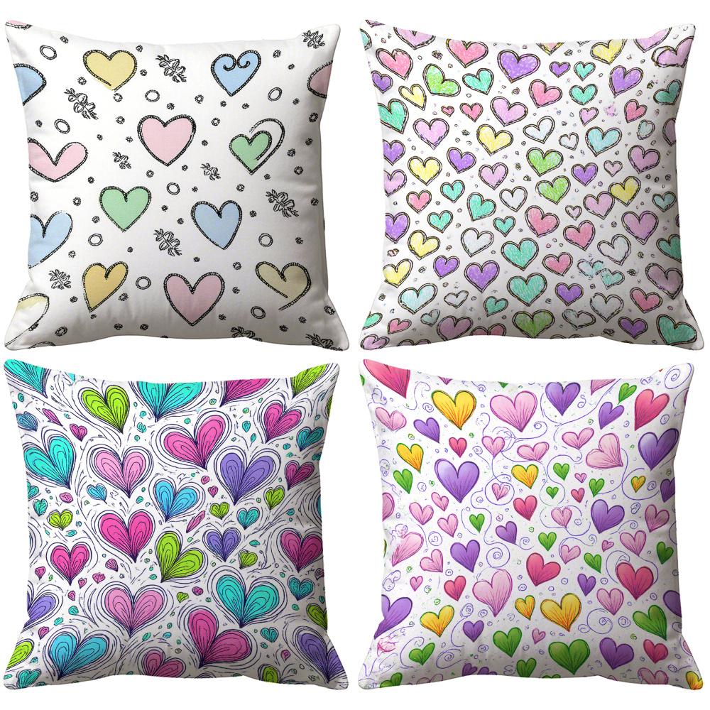 4pcs, Valentine's Day, Home and Kitchen Supplies, Bedding, Home Decor, Cushion Covers, and Accessories, Pillow Covers, Heart - Themed, Colorful Heart