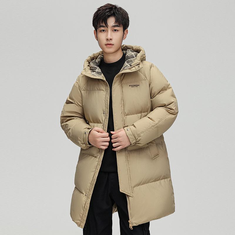 White Duck Down Jacket Men's Winter Medium and Long Loose Hooded Jacket Couple Fashion Versatile Top