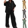 Women's Summer Cotton and Linen Suit Casual Short-sleeved Lapel Shirt Straight Trousers Two-piece Set