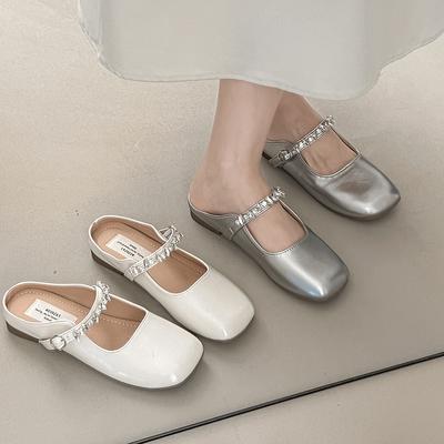 Новые женские мюли-шлепанцы с квадратным носком и кристаллами, лаконичные слайды слип-он, женская уличная удобная обувь синбэки