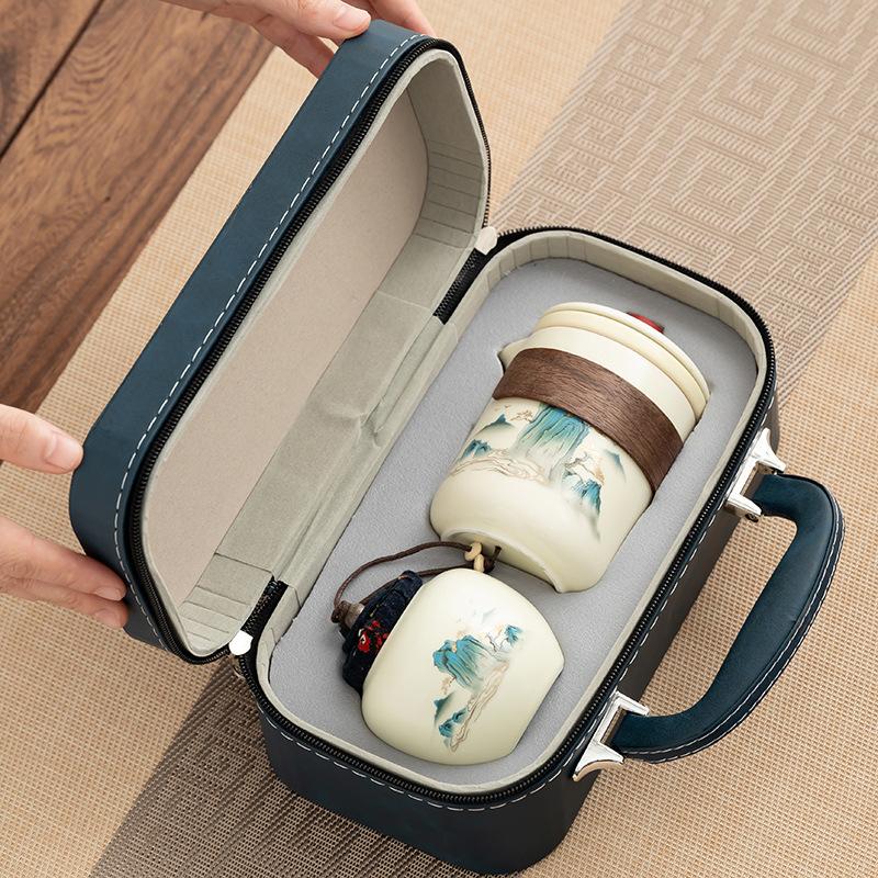 Travel Tea Set Ceramic Kuaike Cup Outdoor Portable Ru Kiln Tea Set Souvenir Business Gifts Gifts