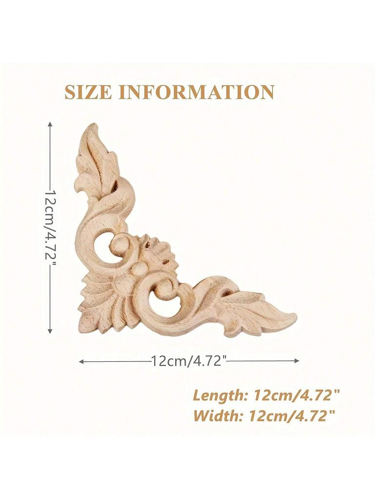 4 шт. Деревянные резные аппликации, накладки, неокрашенные маленькие деревянные уголки, цветочные резные наклейки для зеркал, шкафов, стен, дверей