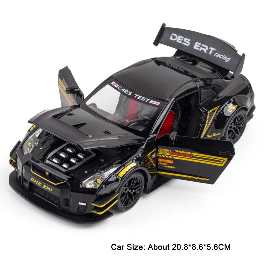 1:24 Toy GTR R35 CSR2 Model Sports Cars Alloy Diecast Sound Light Pull Back Doors Opened Collection Supercar Models for Kids