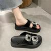 Summer New Casual Flip-flops Square Buckle Diamond Double with Thick Bottom Beach Sandals Women Wear Slippers P735
