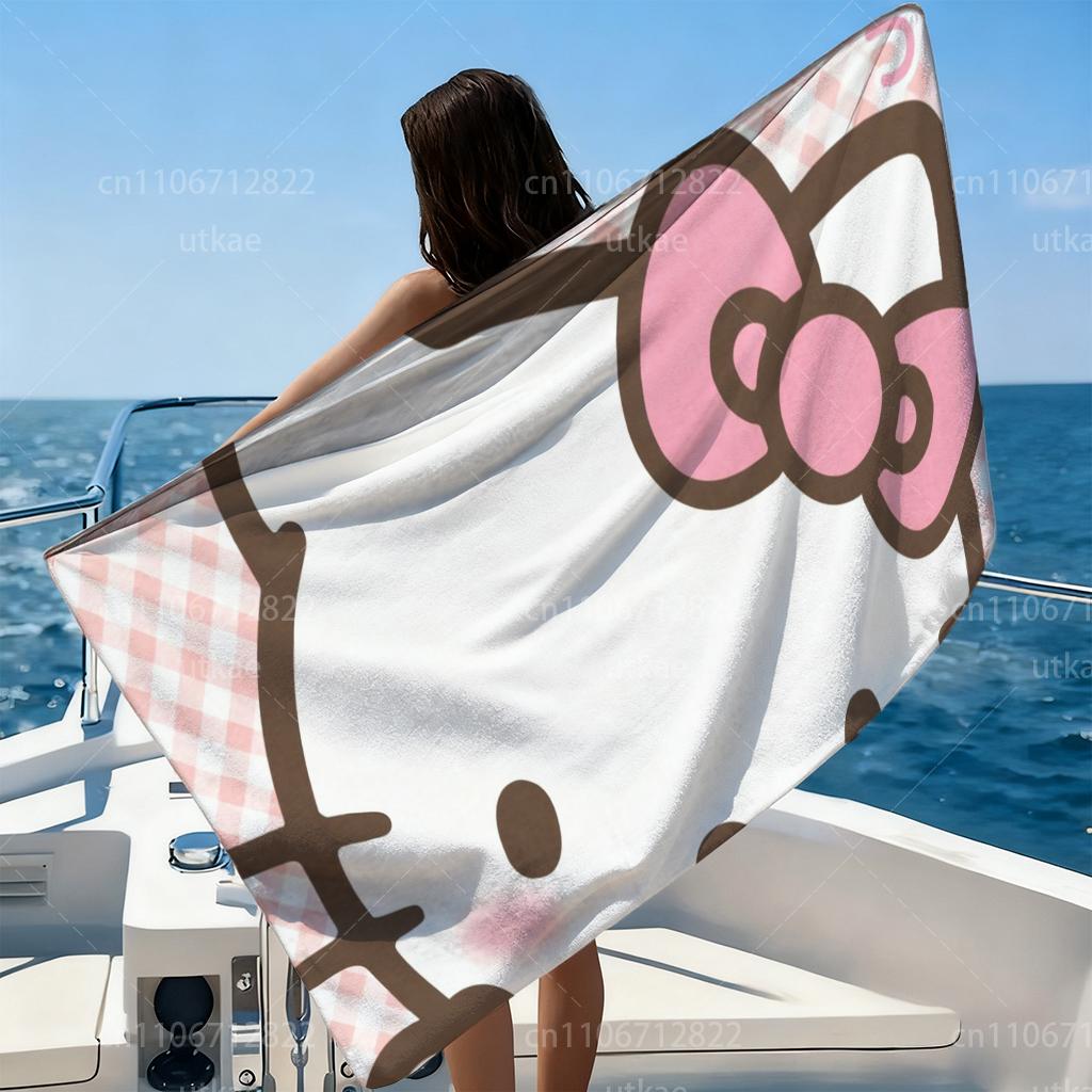 Cute Hello Kitty 2D Print Beach Towel for Summer Pool Beach Bathroom Travel