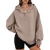 Women's Casual V-neck Pullover Long-sleeve Solid Color Fleece-lined Hooded Sweatshirt Top