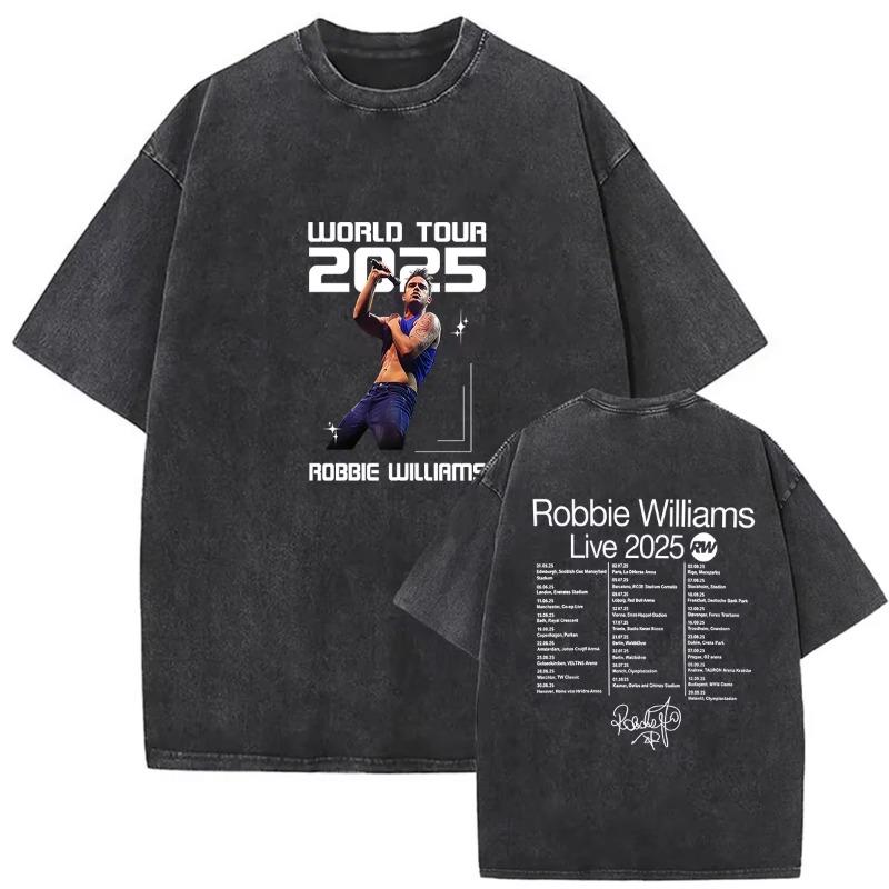 Винтажная стираная футболка Robbie Williams BRITPOP Tour 2026 Двусторонняя мужская и женская одежда Мода Высококачественные хлопковые футболки