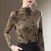Semi-turtleneck Bottoming Shirt Women's New Women's Clothing Retro Printed Shirt Temperament with Waist Top