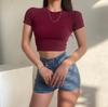 Casual Summer Woman Skinny Fit T-shirt Tight Short-Sleeve O-neck Tee Basic Solid Crop Tops T Shirt
