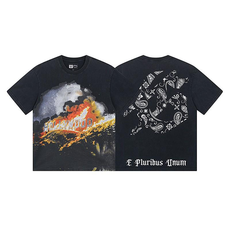 Premium Cotton Oversized Graphic Tee Men Women Skull Letter Print Washed Vintage Style Loose Fit Casual T-Shirt