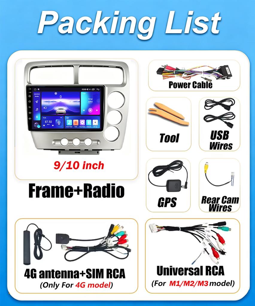 Android 16 For Honda Civic EP3 2000-2005 RHD Car Radio Stereo Head Unit Multimedia Video Player GPS Navigation 2K QLED 9 Inch 5G