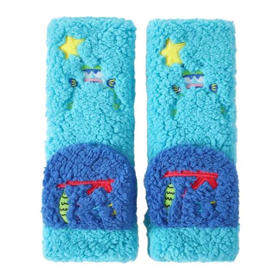 1 Pair Women Plush Fleece Socks Ultra Warm 3D Cartoon Embroidered Socks Elastic Fit Soft Thick Cozy Thermal Socks
