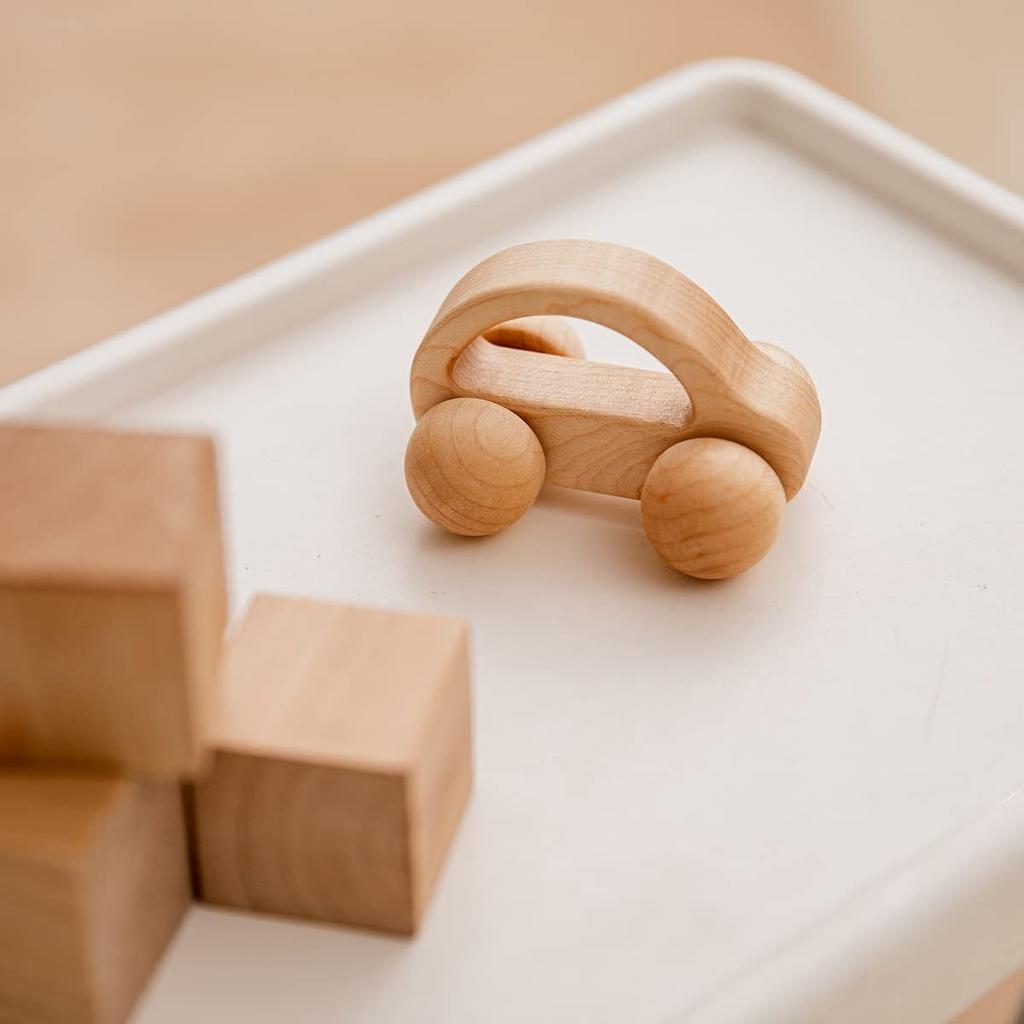 Mamimami Home Mini Car Wooden Toy Rattle Safety Nepainted Improved Clay Wood Rattle Car Educational Toy 1 2 3 4 5 6 Years Old Children Newborn Infant