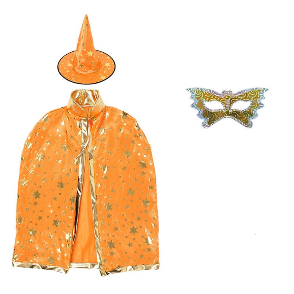3pcs Bronzing Star Wizard Cloak Hat Eye Mask Set Magician Role-Play Costume Kit Party Costume
