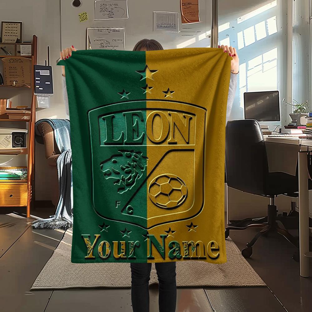 1PC Leon Fc Crest Custom Name Patterned Flannel Blanket Suitable For All Seasons For Home Decor Warmth And Comfort Gifts Holiday Present