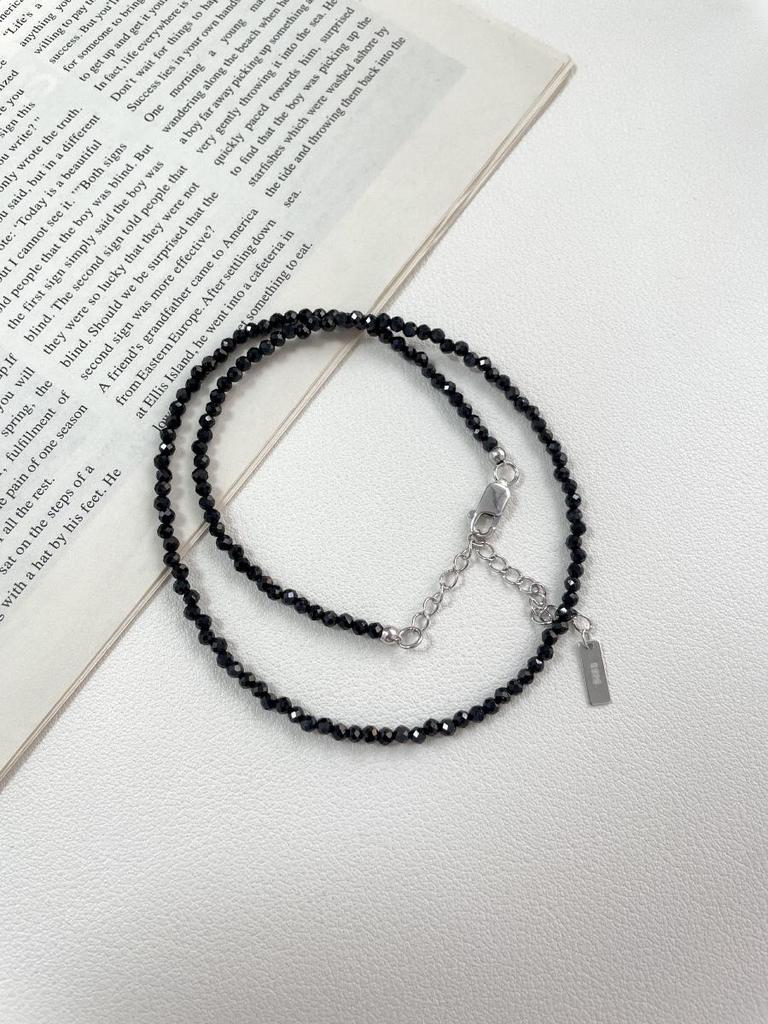 Женское колье из стерлингового серебра 925 пробы с двойным слоем и черными кристаллами - изысканная высокая мода