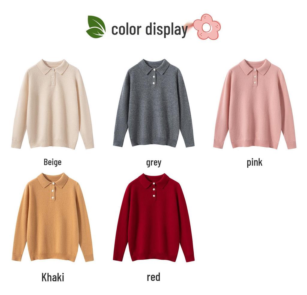 Premium Wool Polo Collar Sweater for Boys and Girls - Solid Color, Autumn/Winter Base Layer