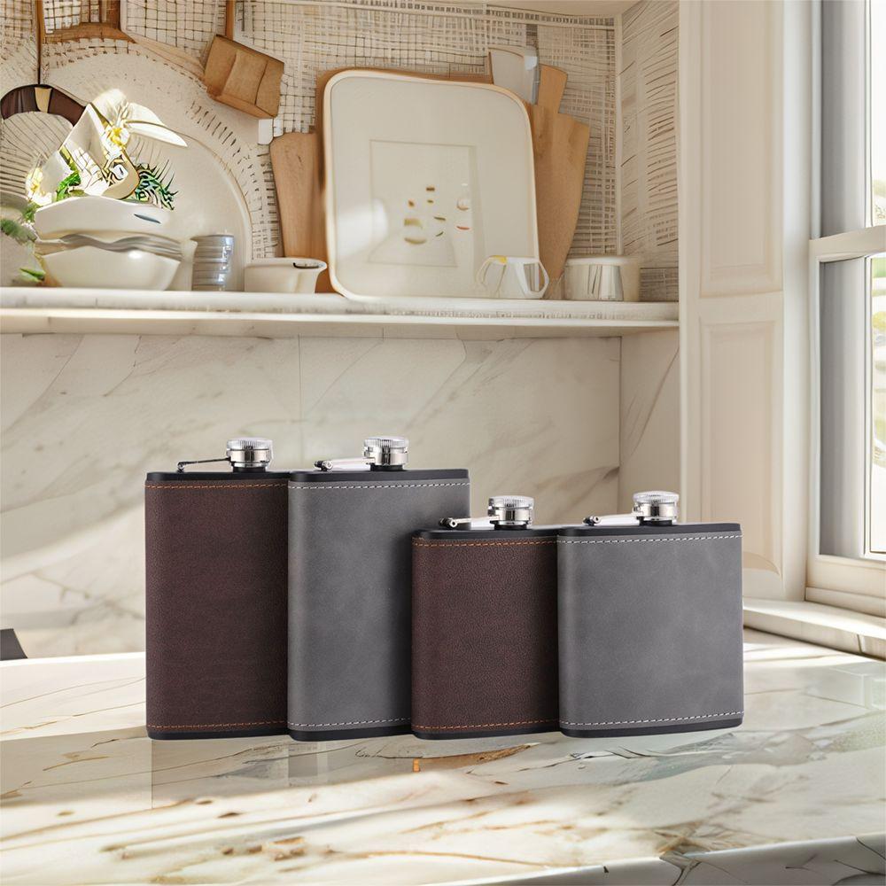 Stainless Steel Flagon Leakproof Whiskey Flasks Wine Kettle Leather Texture Hip Flask Outdoor